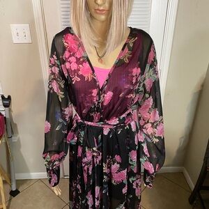 Beautiful Floral Sheer Black and Pink Maxi Dress